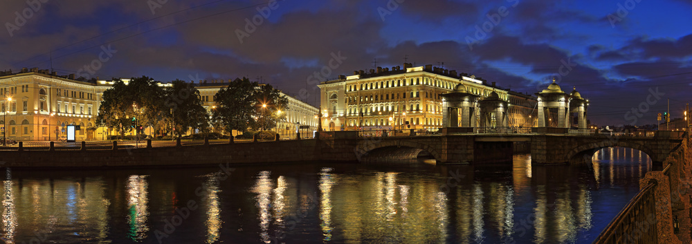Fontanka river embankment and Lomonosov bridge in St. Petersburg