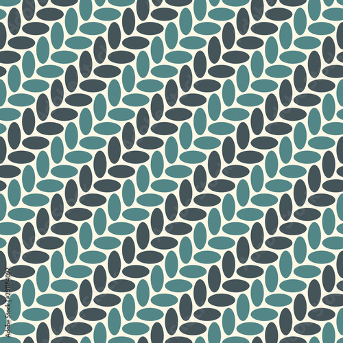 Knitted texture. Seamless surface pattern with abstract ears of wheat. Diagonal braids motif. Repeated ovals wallpaper