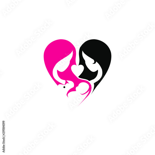 baby care logo women mom vector in love shape for design inspiration