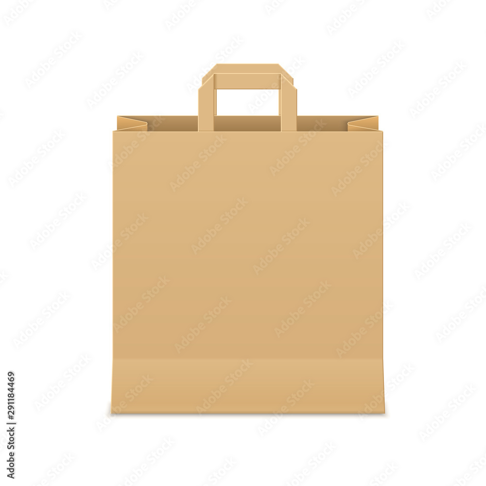 Brown paper bag for shopping. Blank cardboard packet on white background. Brown paper bag for shopping. Blank cardboard packet on white background.