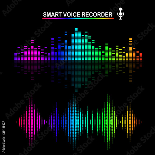 Sound audio wave from equalizer. Music frequency in color spectrum. Vector flat design