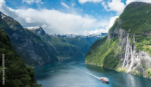 Seven sisters waterfall, Geiranger, Geirangerfjord, Norway photo