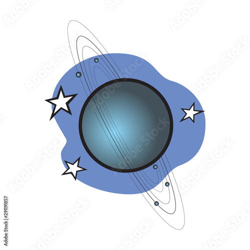 Vector isolated illustration of a bright shiny planet. A multi-colored cartoon Uranus on a starry background. voluminous celestial body