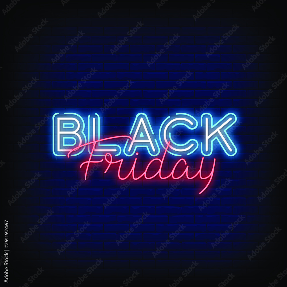 Obraz premium Black Friday neon signs style text vector