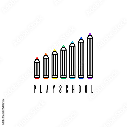 Set of colored pencils. Simple linear icon. Office supplies, stationery, kindergarten, playschool, day care center, preschool.