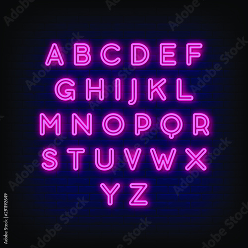Modern alphabet neon signs