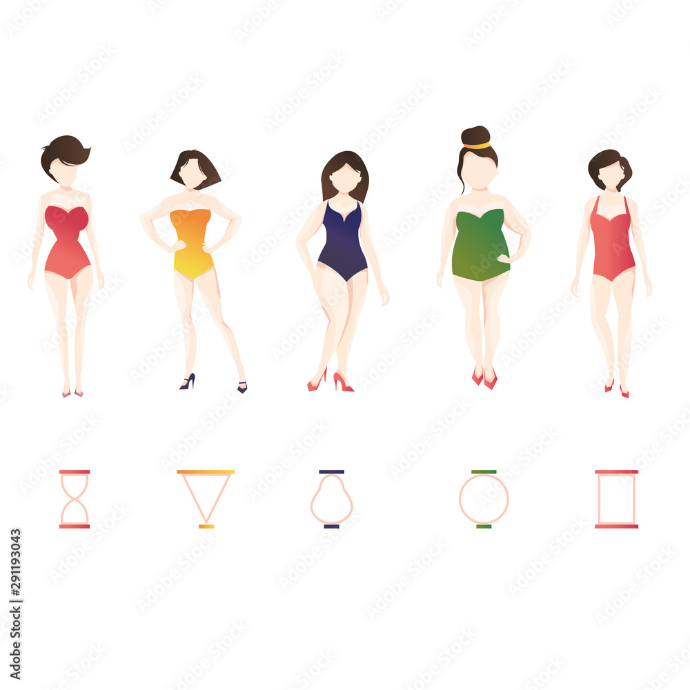 Modern vector illustration of Woman body shape types. Set of different ...