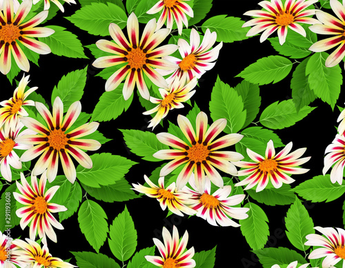 Flower with green leaves seamless pattern © DNZ CreativeDesign