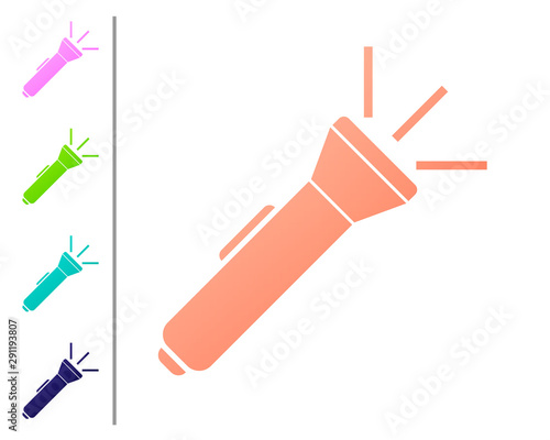 Coral Flashlight icon isolated on white background. Set color icons. Vector Illustration