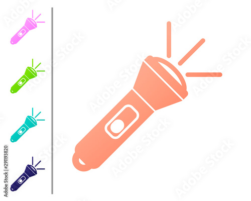 Coral Flashlight icon isolated on white background. Set color icons. Vector Illustration