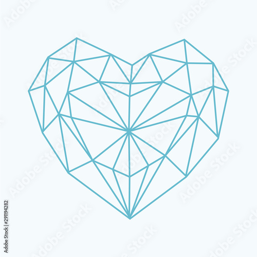 Polygon heart, blue, vector illustration