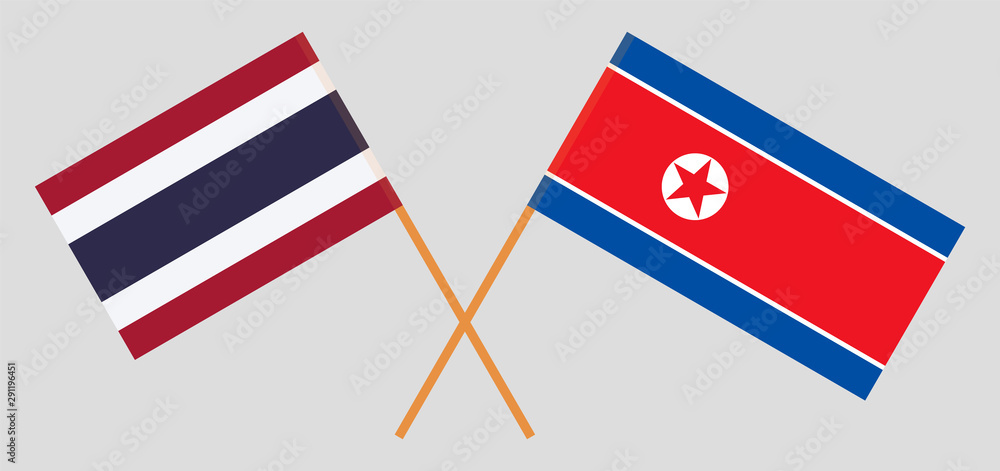 Thailand and North Korea. Crossed Thai and Korean flags