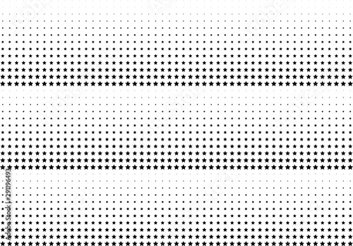 Abstract halftone dotted background. Monochrome futuristic grunge pattern, stars. Vector modern optical pop art texture for posters, site, postcard, cover, labels, vintage sticker, mock-up layout.