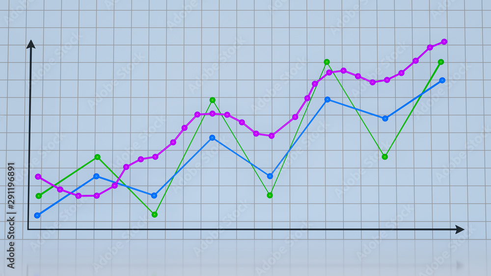 Financial Charts with a Diagram of Multi-colored Lines in Stock Market on the Bright Gradient Background. 3D Render. Financial Charts with a Diagram of Multi-colored Lines in Stock Market on the Bright Gradient Background. 3D Render.