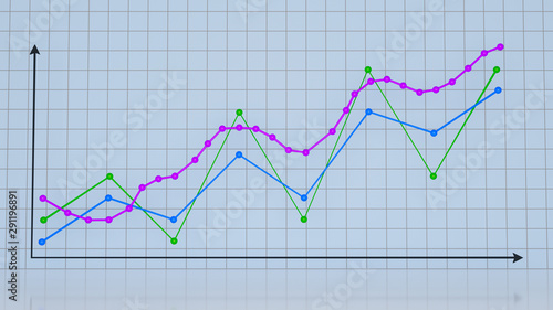 Financial Charts with a Diagram of Multi-colored Lines in Stock Market on the Bright Gradient Background. 3D Render.