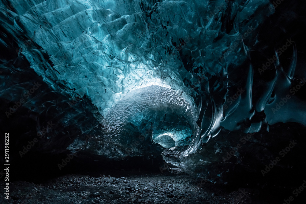 Inside an glacier ice cave in Iceland