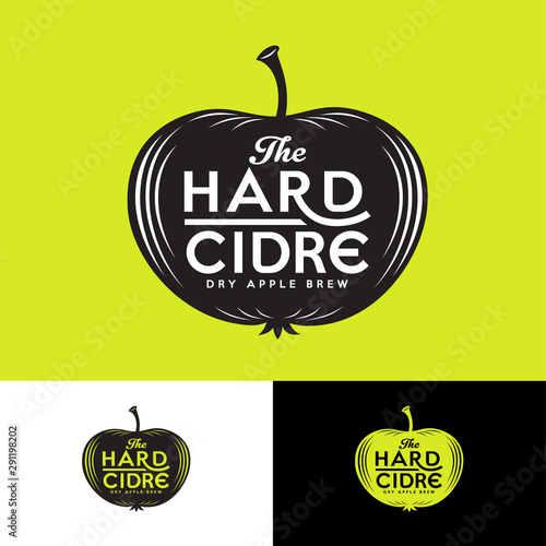 Cider logo. Letters and apple silhouette. Vintage lettering. Apple cider label.