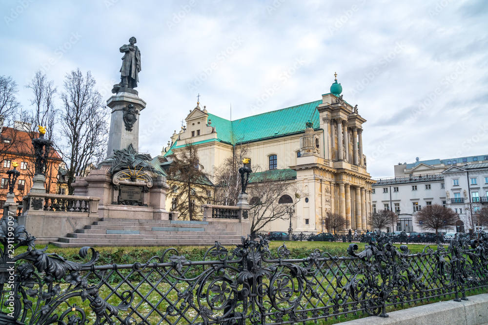 Mickiewicz Monument and Church of the Assumption of the Virgin Mary and of St. Joseph known as the Carmelite Church.