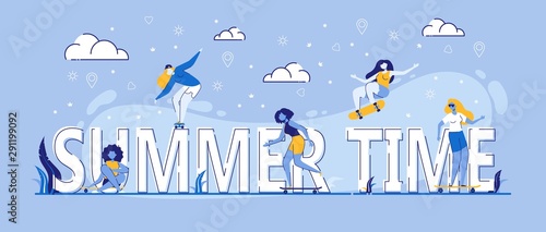 Summer Time Leisure Skateboard Girls Making Stunts