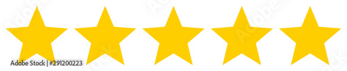 Five yellow stars rating review vector icon for apps and webdesign