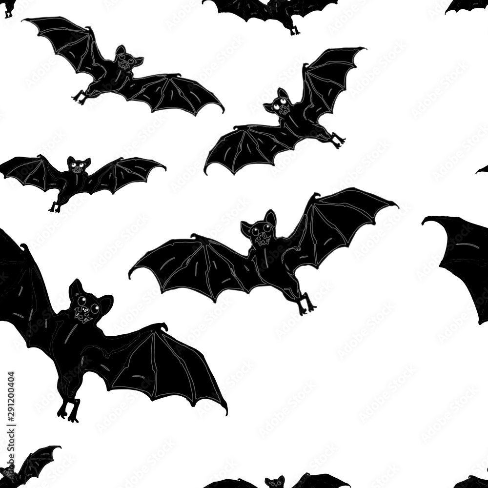 seamless vector pattern isolated images silhouettes of bats on white background 