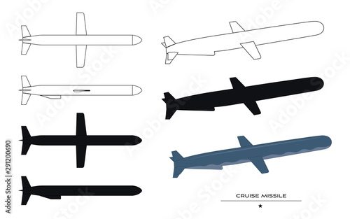 Set of silhouettes of cruise missile.
