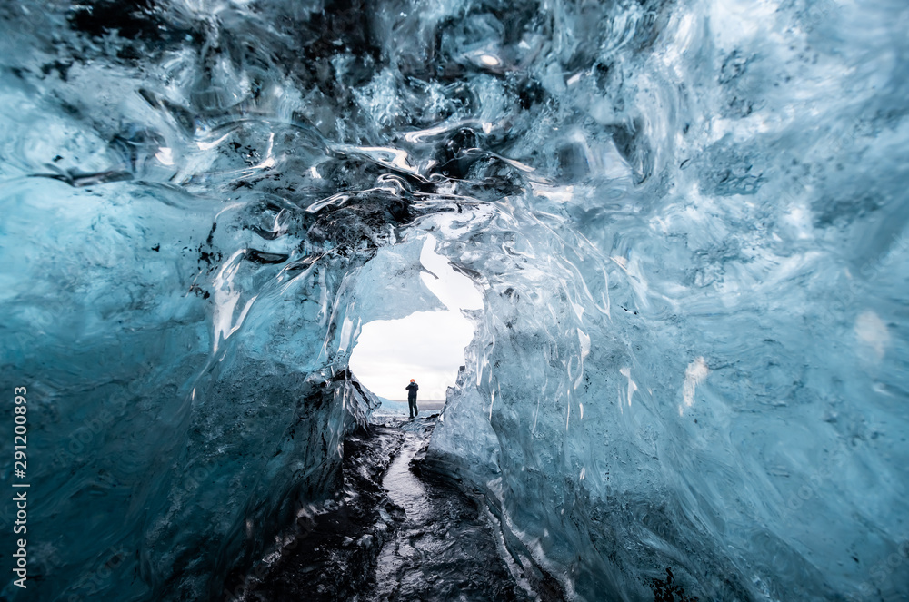 Inside a glacier ice cave in Iceland - obrazy, fototapety, plakaty 
