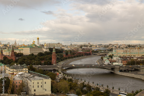 top view of the Kremlin and Moscow river from the bridge from the panoramic platform of the temple of Christ the Savior in Moscow Russia © Inna