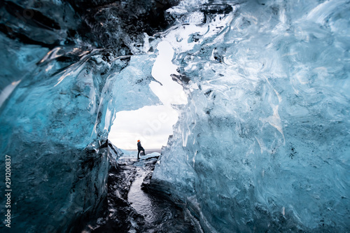 Tableau sur toile Inside a glacier ice cave in Iceland