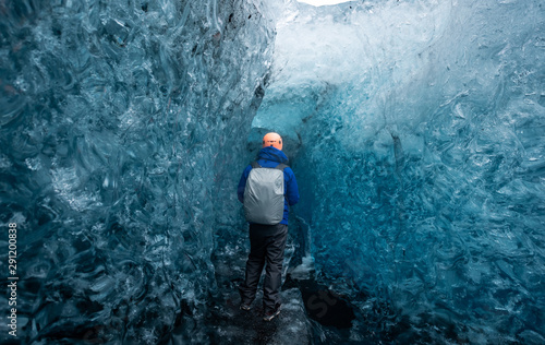 Inside a glacier ice cave in Iceland