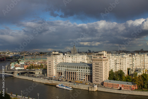 op view on the historical city centre and Moscow river from the panoramic platform of the temple of Christ the Savior in Moscow Russia © Inna