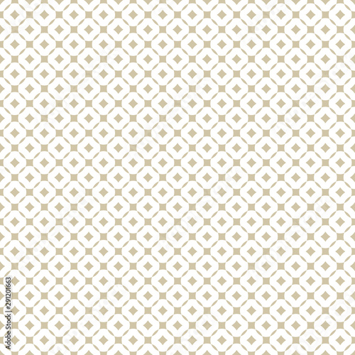 Vector geometric seamless pattern with grid, lattice. White and gold background