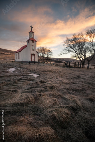 Beautiful small red roof church in Iceland