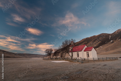 Beautiful small red roof church in Iceland