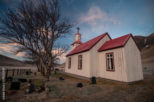 Beautiful small red church in Iceland