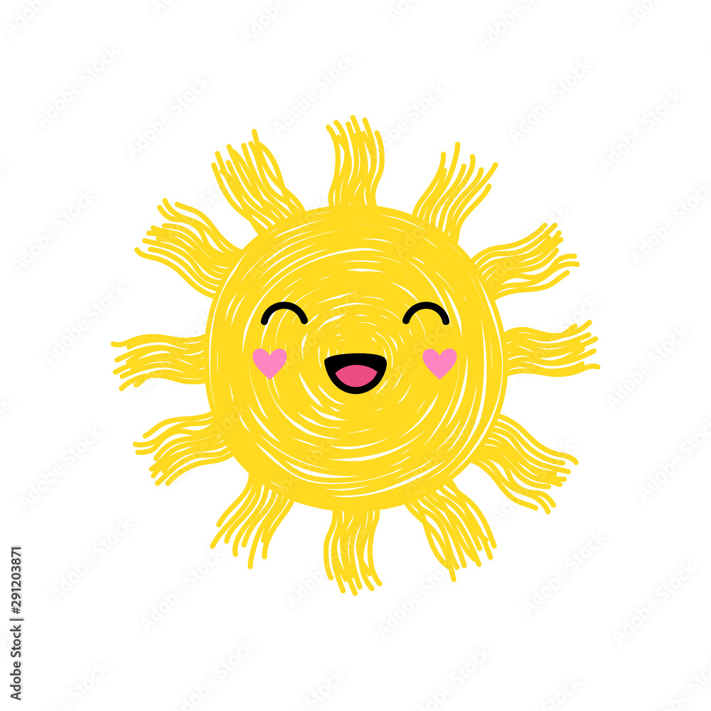 Doodle sun cute, sunny weather. Hand-drawn kids illustration. Векторный  объект Stock | Adobe Stock