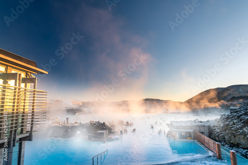 Beautiful landscape and sunset near Blue lagoon hot spring spa in Iceland © surangaw