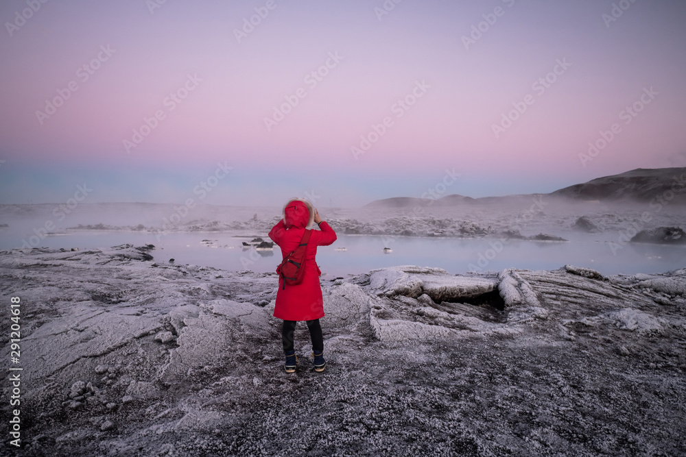 Obraz premium Beautiful landscape and sunset near Blue lagoon hot spring spa in Iceland
