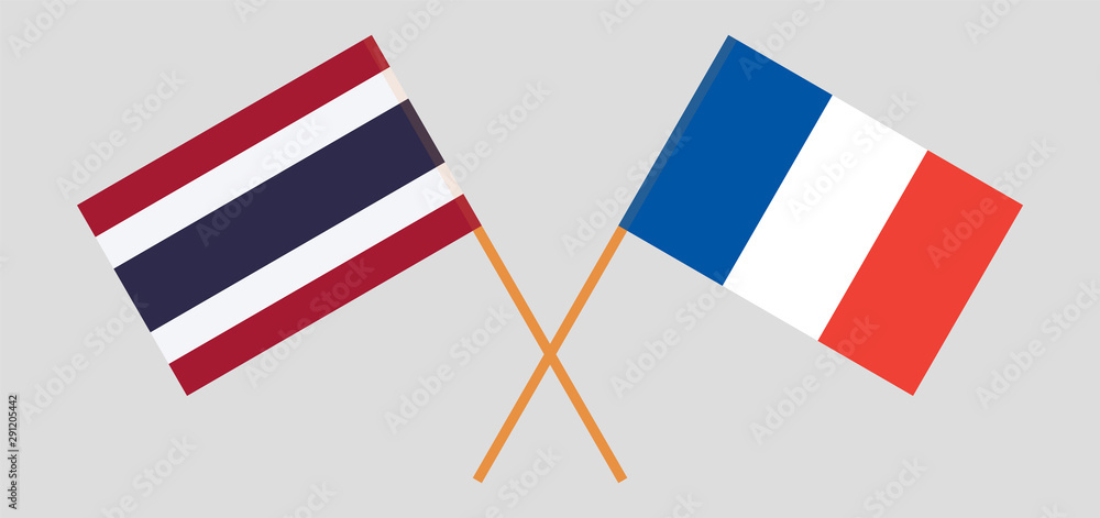 Thailand and France. Crossed Thai and  French flags