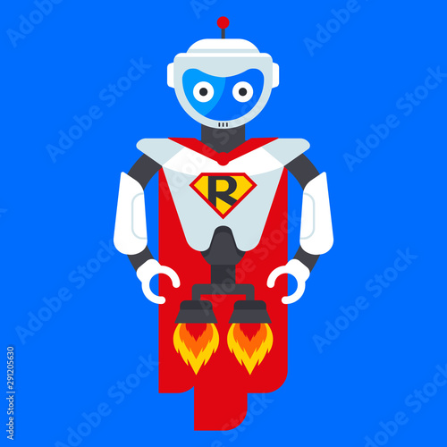 iron robot superhero. character from the future. science fiction heroes. flat vector illustration.