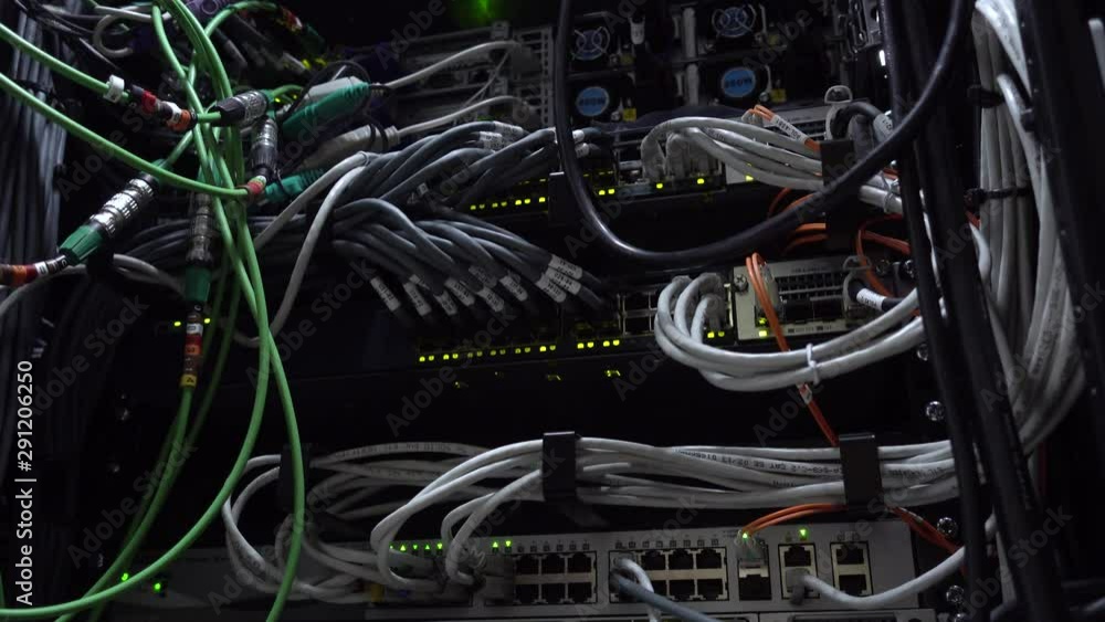 Working switch in data center room. Blink led lights Stock ビデオ