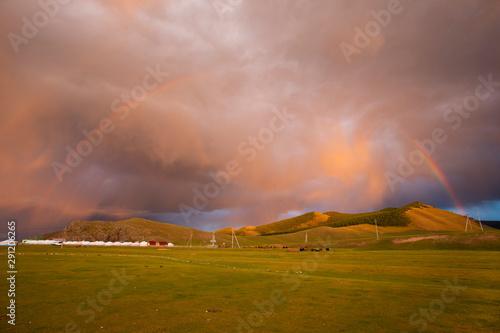 Rainbow Mongolia landscape sunset storm 