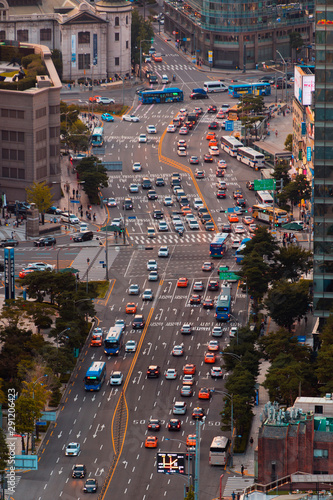 Traffic in Asian city at dusk 