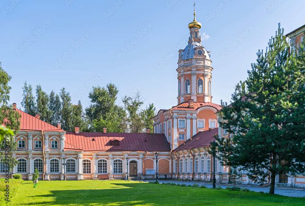 Southern seminary building, Southwest tower and Metropolitan house of the Saint Alexander Nevsky Lavra in Saint Petersburg, Russia