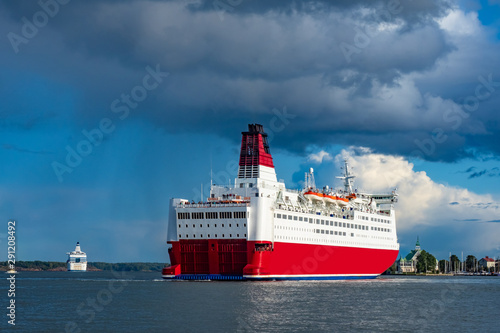 Helsinki Finland. Cruise trip by ferry. Cruise from Finland. European cities. Sea port. Cruise ship departs from the pier. Pazazhirsky port in Helsinki. Euro-trip.