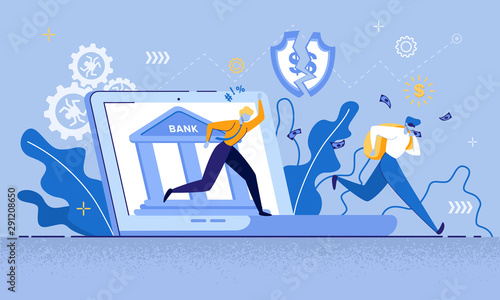 Man Thief in Mask Run Steal Money Internet Bank