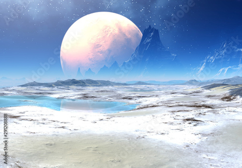 Fototapeta 3D renderowany fantasy obcy krajobraz - ilustracja 3D