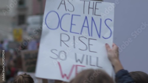 4K People protesting in the streets of Seattle during the 2019 Global Climate Strike