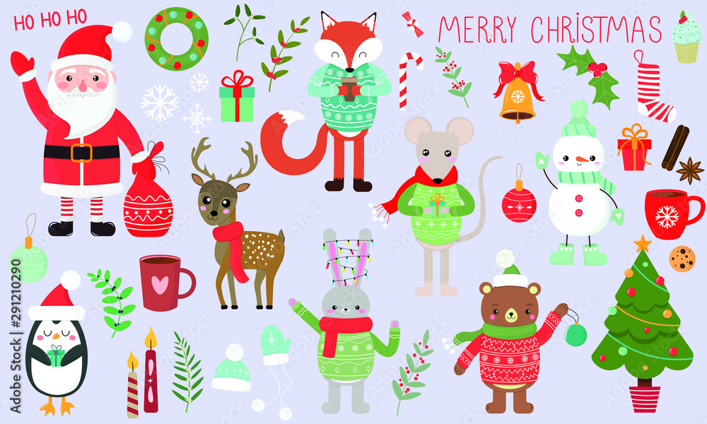 Vector graphics. Beautiful cartoon Christmas set. Christmas cute characters and attributes. Handwritten text. Christmas and New Year cute icons and template. Vector graphics. Beautiful cartoon Christmas set. Christmas cute characters and attributes. Handwritten text. Christmas and New Year cute icons and template.