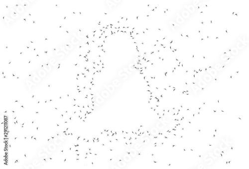vector illustrative of group of mosquitoes flying in baby shape on white background. concept design for baby protect spray from mosquitoes. mosquito is carrier bring disease to human
